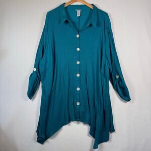Catherines Women Top Sleeve Cuff Button Up Tunic Blouse 5X Momcore Casual